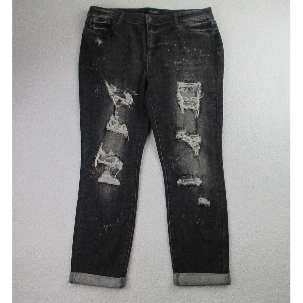 Judy Blue LA Jeans Womens Sz 15/32 Black‎ Denim Washed Distressed Boyfriend Fit